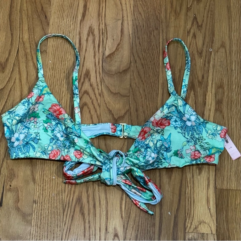 NWT VICTORIA’S SECRET GREEN FLORAL BIKINI TOP IN SIZE LARGE